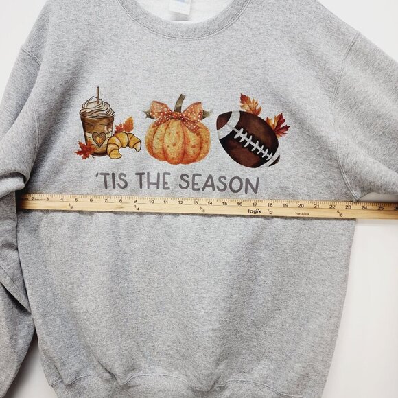 Tis' The Season Pumpkin Spice Leaves Football Stars Unisex Sweatshirt Size L - Picture 4 of 11